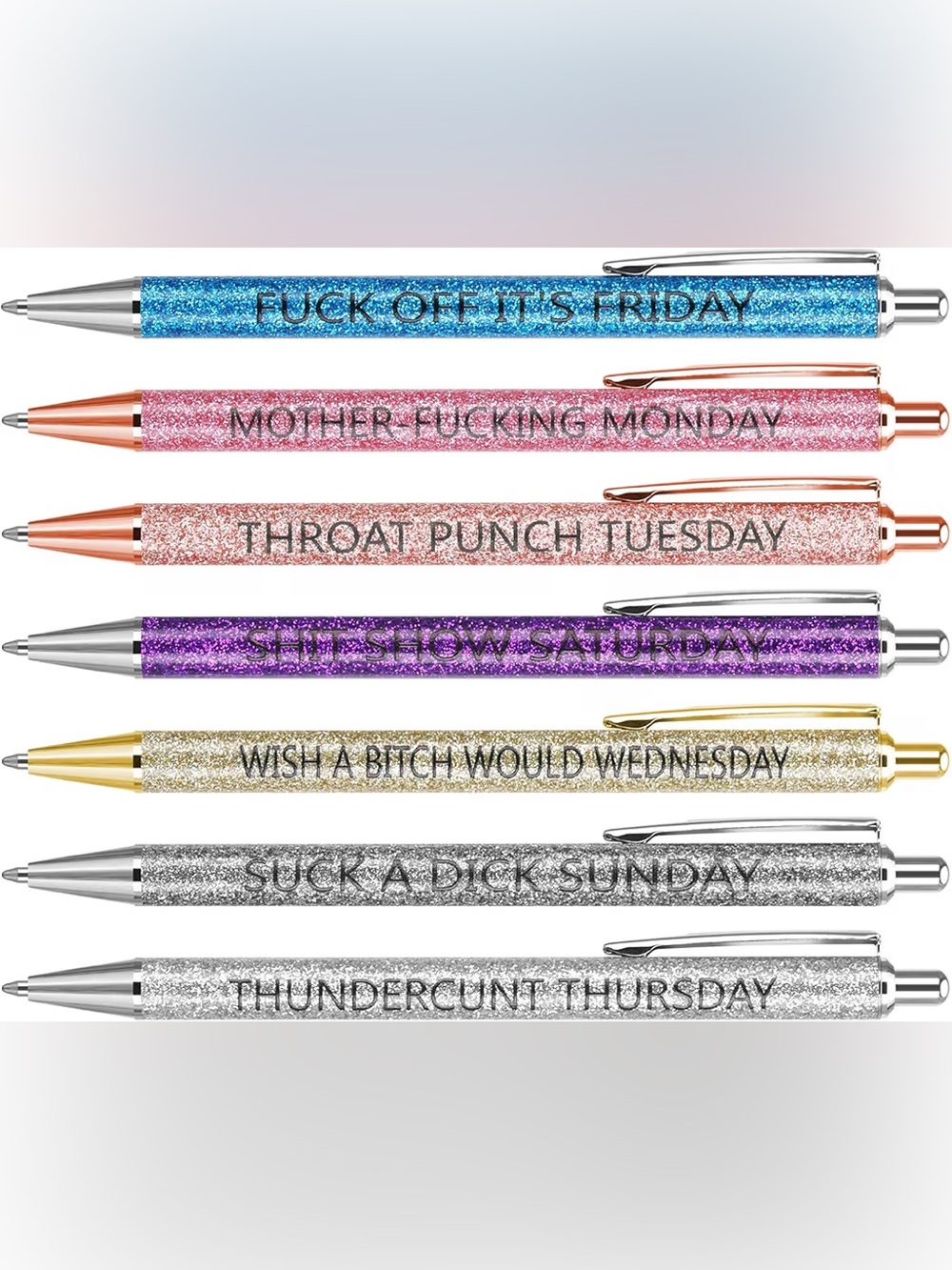 Glitter Day-of-Week Ballpoint Pens - Assorted Colors